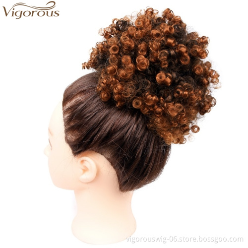Vigorous Synthetic Short Afro Kinky Hair Bun High Temperature Drawstring Pony Tail Clip in Hair Extension on Puff Hair Bun